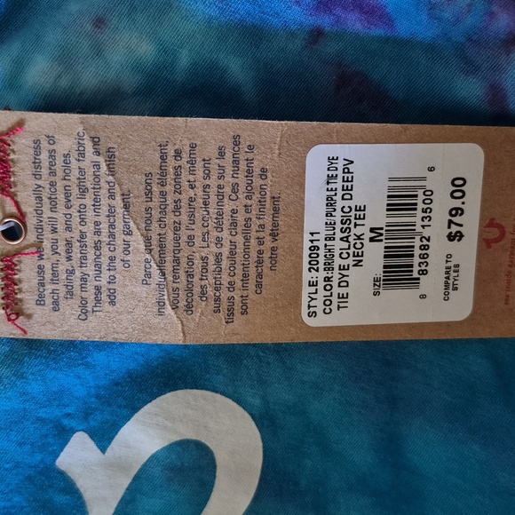 True Religion NWT  tie-dye V-neck t-shirt Medium - Picture 3 of 4